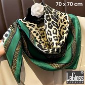 LaGloss® Luxe Vintage Sjaal Luipaard Groen - Winddicht & Zonbeschermend - Hoofddoek - Haar accessoire - Groen Bruin Kleurblok - Vierkant - 70 x 70 cm %%