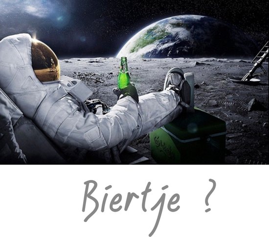 Allernieuwste.nl® Peinture sur Toile Astronaute sur la Lune avec une Bière XL - Salon - Affiche - 60 x 110 cm