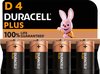 Duracell Plus D-batterijen (4 stuks), 1,5V-alkaline batterijen, LR20 MN1300