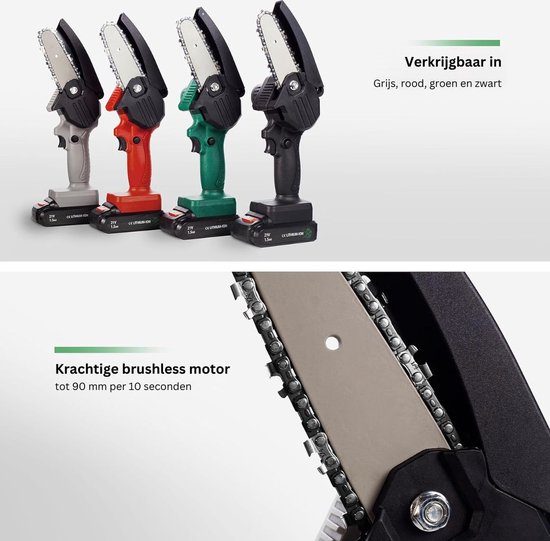 Mini Kettingzaag - Electrisch - Snoeizaag - Telescopische Heggenschaar - met 2 Accu's - Donker Groen van MINI — afbeelding 2