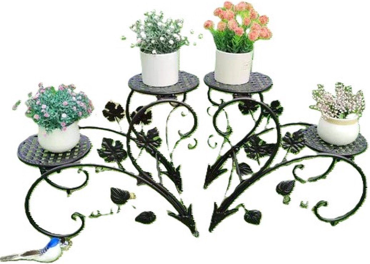 Bloempothouder 2 delen - Plantenstandaard 2 delen - Plantenrek 2 delen - 93(L)x23(B)x40(H) cm - Metaal - Zwart