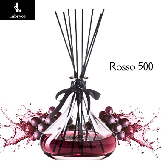 Labryce® Bâtons parfumés italiens exclusifs Rosso 500 avec carafe de Luxe - 500 ml - Geur de Vin rouge - Qualité Premium