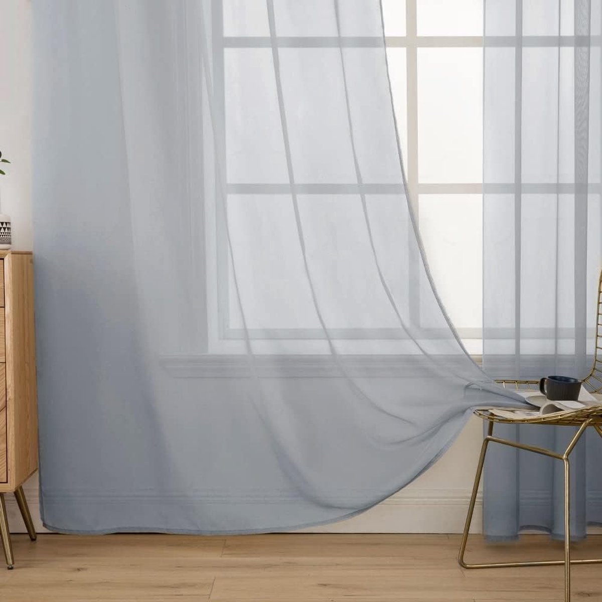lichtdoorlatende gordijnen met linnenlook / transparante - transparent curtains 140 x 260 cm
