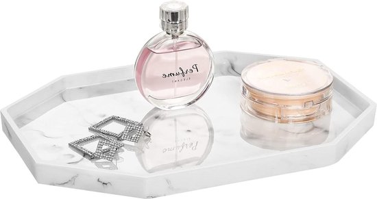 Plateau Ovale Marbre Blanc - Rangement Salle De Bain Ou Cosmetiques - Design Élégant Et Pratique