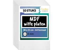 Creative Deco 10 x A4 MDF - Plaat Wit | 300 x 210 x 3 mm | Perfect voor Lasersnijden, CNC - Frezen, Modelleren, Freeswerk, Figuurzagen