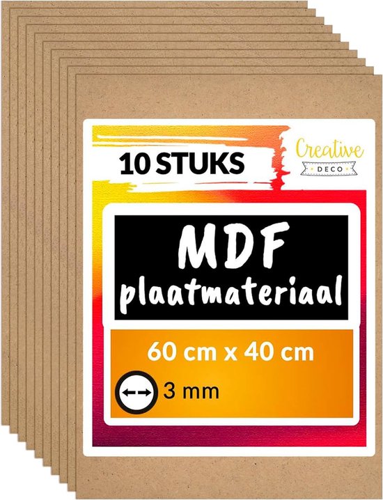 Verpakking van 10 MDF-platen van 60 x 40 cm, dikte 3 mm