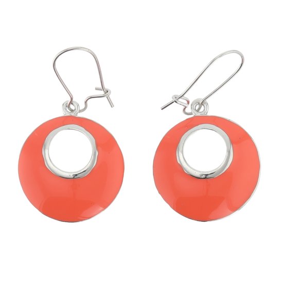 Behave Rode oorbel - ronde oorhanger rood - dames oorbellen hangers rood- 4 cm
