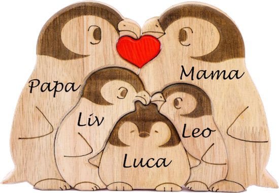 Famille de pingouins personnalisée - naissance - cadeau maternité - puzzle - 5 pingouins