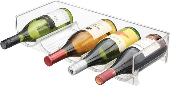 mDesign Set van 2 stapelbaar wijnrek - plastic wijnflessenrek - horizontale wijnhouder verlengt de levensduur van wijn en kurk, elk 6 flessen - transparant