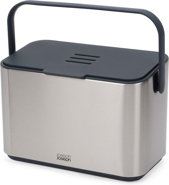 Joseph Joseph - Collect Keukenafval Compostemmer met Binnenbak 4 liter - Roestvast Staal - Grijs