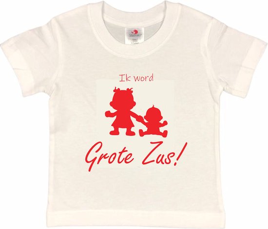 Shirt Aankondiging zwangerschap Ik word grote zus! 2.0 | korte mouw | wit/rood | maat 110/116 zwangerschap aankondiging bekendmaking Baby big sis sister