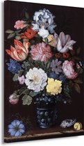 Bloemenstilleven met schelpen - Balthasar van der Ast wanddecoratie - Bloemen schilderijen - Schilderij op canvas Natuur - Muurdecoratie klassiek - Muurdecoratie canvas - Kunstwerk 50x70 cm