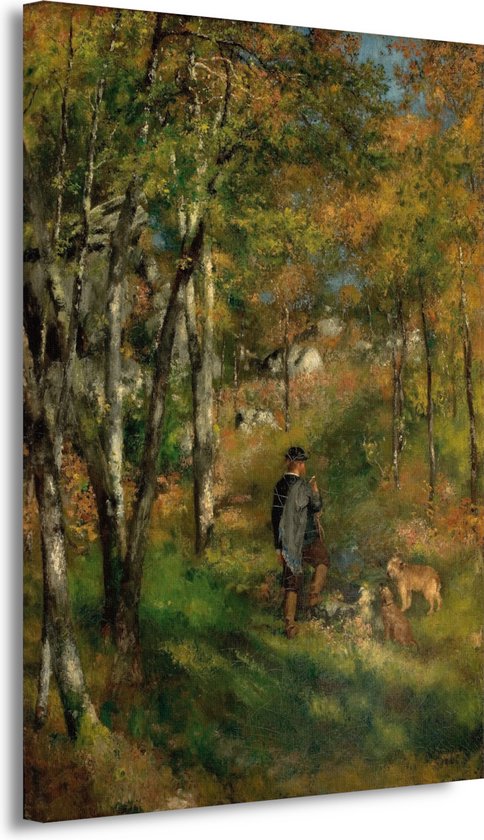 Jules Le Coeur en zijn honden in het bos van Fontainebleau - Pierre-Auguste Renoir wanddecoratie - Bos schilderijen - Muurdecoratie Natuur - Wanddecoratie kinderkamer - Canvas schilderijen woonkamer - Decoratie slaapkamer 60x90 cm