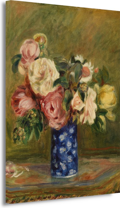 Boeket Rozen - Pierre-Auguste Renoir portret - Bloemen wanddecoratie - Canvas schilderij Natuur - Landelijk schilderij - Canvas keuken - Slaapkamer decoratie 50x70 cm