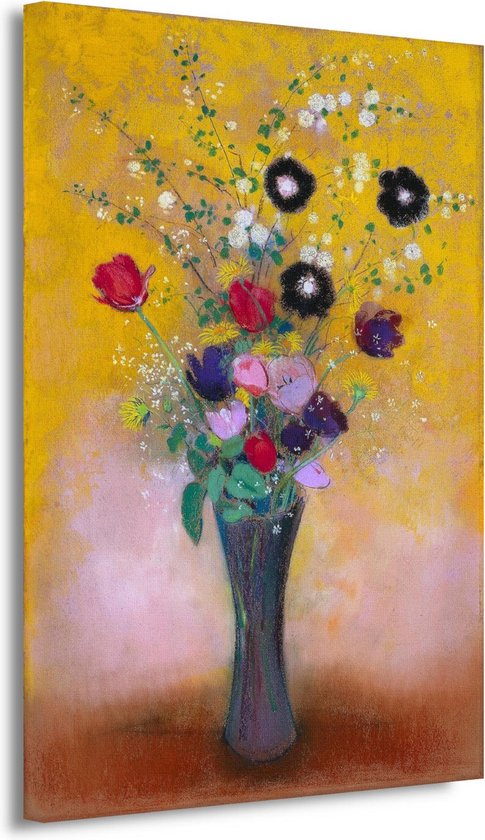 Vaas met bloemen - Odilon Redon schilderij - Bloemen schilderij - Canvas schilderijen Natuur - Muurdecoratie industrieel - Schilderij op canvas - Slaapkamer decoratie 50x70 cm