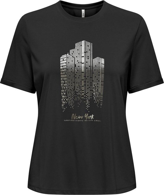 Only T-shirt Onlfree Life Reg S/s City Top Box J 15324129 Black/new York Dames Maat - L
