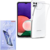 Soft Back Cover Hoesje Geschikt voor: Samsung Galaxy A22 4G Silicone Transparant + 2x Tempered Glass Screenprotector - ZT Accessoires