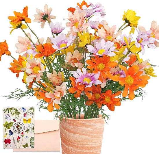 TIAVNTD 2 stuks kleurrijke madeliefjes bloemen kunstmatig, nep wilde bloemen veelkleurig boeket zijde madeliefje voor vaas, tafel, vensterbank, bruiloft, tuin decor
