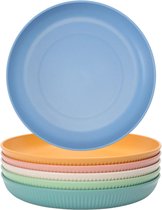 Set de 6 assiettes plates, assiettes pique-nique, assiettes de camping, assiettes à manger, incassables, colorées, assiettes plates, légères, assiettes en plastique, anti-chute, lavables au lave-vaisselle, pour salade, pâtes (6 couleurs)
