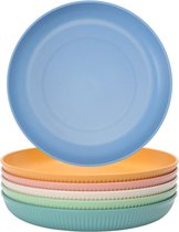 Set van 6 platte borden, picknickborden, campingborden, eetborden, onbreekbaar, kleurrijk, dinerborden, licht, kunststof borden, anti-vallen, vaatwasmachinebestendig, voor salade, pasta (6 kleuren)