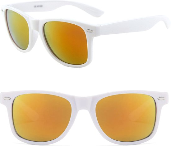 Fako Fashion® - Heren Zonnebril - Dames Zonnebril - Classic - UV400 - Wit Frame - Goud/Rood Spiegel van Fako Fashion® — afbeelding 3