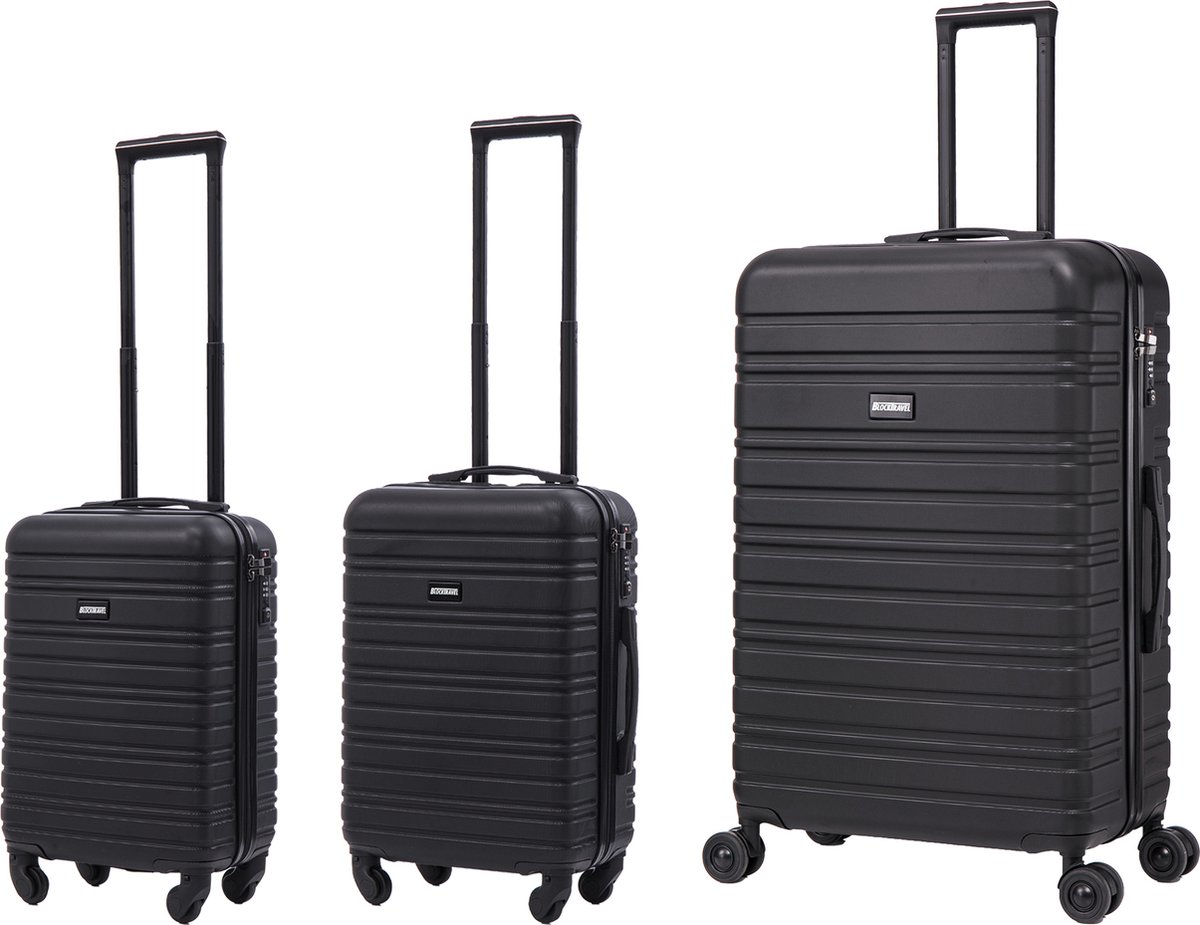 BlockTravel - kofferset - 3 delig - ABS - ruimbagage en handbagage - 29 39 en 95 liter - inbouw TSA slot - zwart