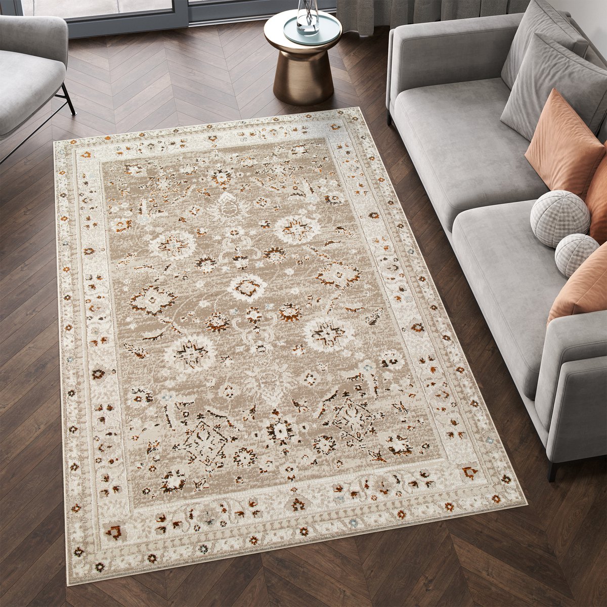 Tapiso Retro Vloerkleed Beige Vintage Laagpolig Woonkamer Tapijt Maat- 120x170 Beige 2
