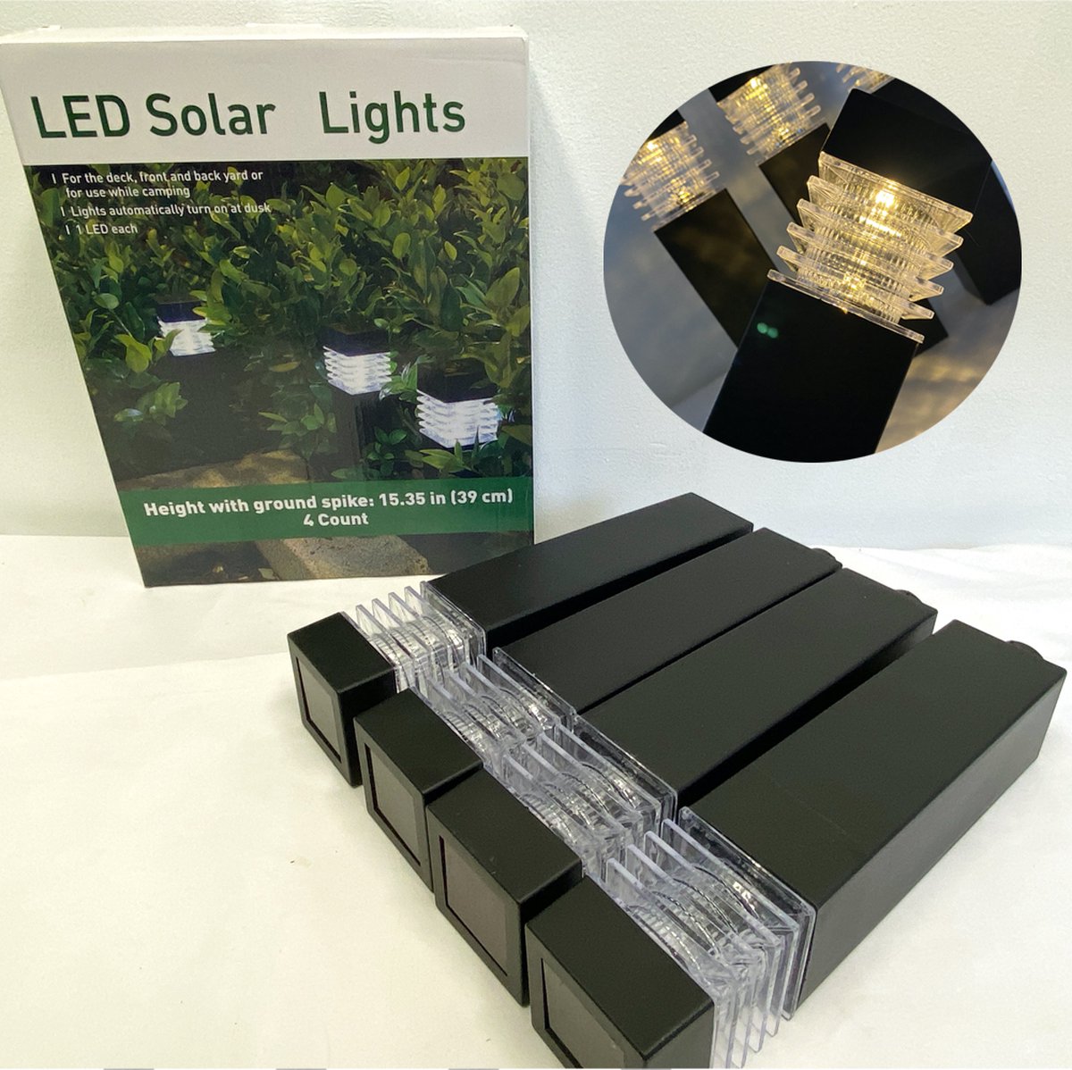 FLOWood 4 stuks buitenverlichting op zonne-energie, 4 stuks, 50 LED- schijnwerpers, tuin, IP67 waterdicht, 3000 k warm wit, landschapsverlichting, 3 modi, buitenverlichting voor erf oprit, veranda
