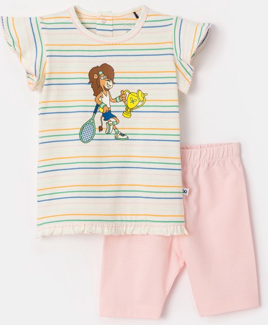 Woody pyjama baby meisjes - multicolor gestreept- leeuw - 241-10-BAB-S/910 - maat 80