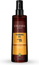 Celenes by Sweden Herbal Tanning Oil SPF15 200ml - Bruining Olie - Zelfbruiner - Natuurlijke Bruining, Hydraterend met Cacao, Caroteen & Vitamine E - Vrij van Parabenen en Alcohol