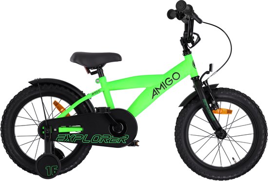 AMIGO Explorer Jongensfiets 16 Inch - Kinderfiets voor 4 tot 6 Jaar - 100-115 cm - Groen/Zwart