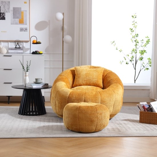 Comfortabele ronde draaibare zitzak, 360° vrije rotatie, superzachte bank, met hoge dichtheid met traagschuim gevuld zitzak voor volwassenen en woonkamer, slaapkamer met Yellow.