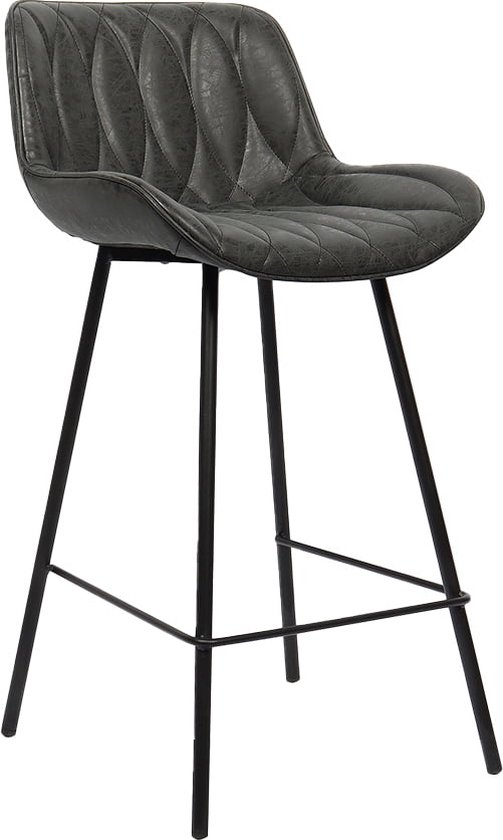 Barkruk Cameron Zwart - Kunstleer - Set van 2 - Geschikt voor kookeiland - Met rugleuning - Zithoogte 66 cm - Zitdiepte 39 cm