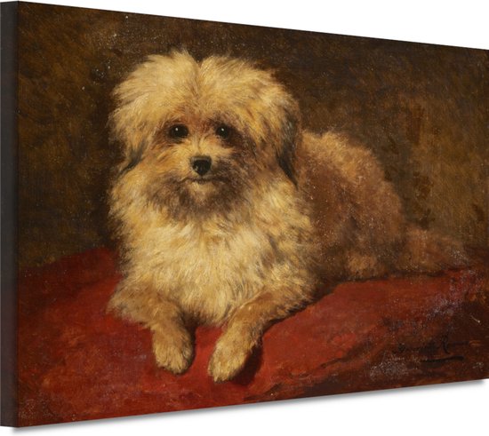 Liggend hondje - Henriëtte Ronner-Knip portret - Hond portret - Schilderij op canvas Dier - Modern schilderij - Canvas schilderijen - Kunst aan de muur 100x75 cm