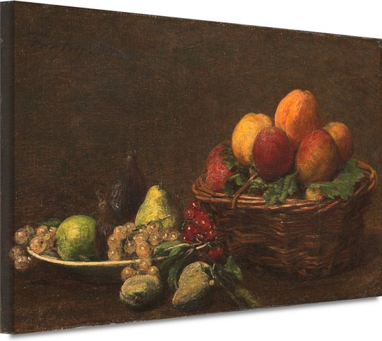 Stilleven met fruit - Henri Fantin-Latour schilderij - Fruit portret - Schilderijen canvas Stilleven - Landelijke schilderijen - Schilderijen op canvas - Wanddecoratie slaapkamer 60x40 cm