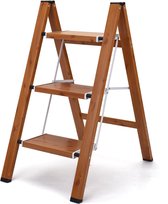 Trapladder, lichte opvouwbare kruk, draagbare lichte aluminium ladder voor thuis en op kantoor, anti-slip pedaal, 100 kg capaciteit huishoudtrap (Burlywood 3 Step)