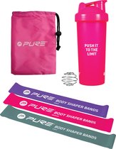 Pure2Improve Shakebeker met 3 Weerstandsbanden - Shaker 700 ml - Resistance Band - Fitness Elastiek - Weerstandsbanden Set - Roze
