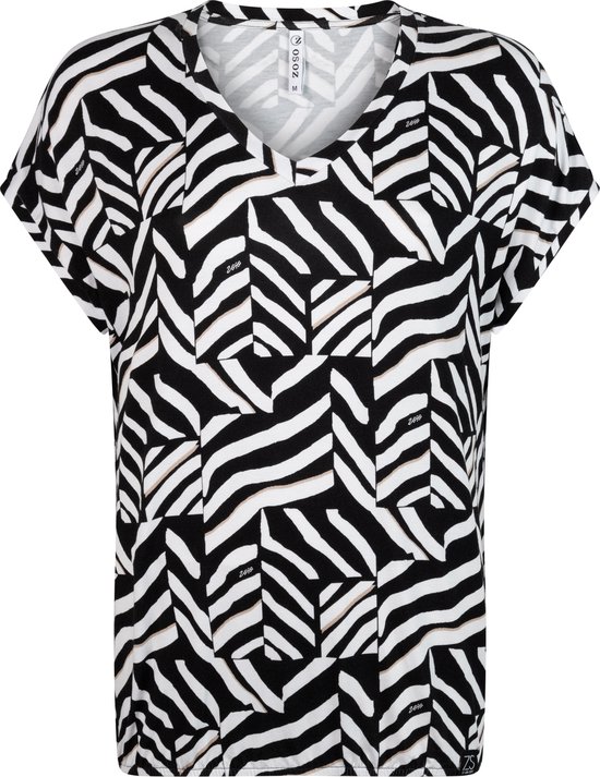 Zoso T-shirt Percey Print Shirt 242 0000 0016 Black White Dames Maat - XL