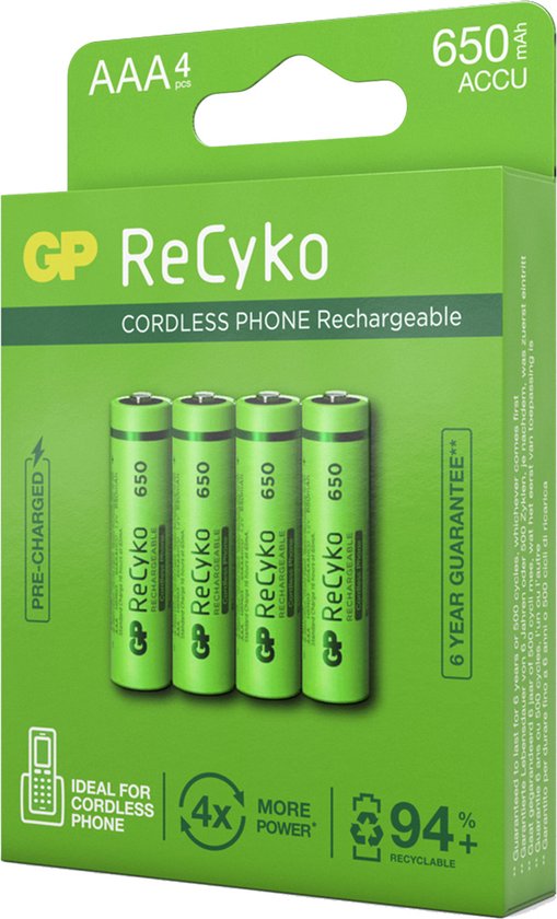 GP ReCyko Rechargeable AAA batterijen - Oplaadbare batterijen AAA - (650mAh) - 4 stuks - GP