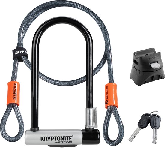 Kryptonite KryptoLok Standard Mini-7 Beugelslot met Kabel – Fiets – ART-2 Slot – Beugelslot (Elektrische) Fiets – 17,8x8,2 cm - Kabel 120 cm lang – Oranje/Zwart