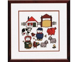 Pako Borduurpakket - tel patroon met code kaart - Boerderij Dick Bruna - 230.275 - voorgesorteerd garn- Aida - 38 x 38 cm - DIY kit