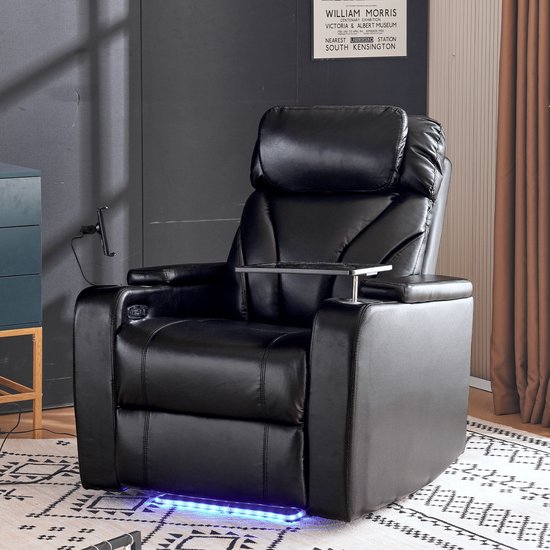 Sweiko Luxe elektrische lounge stoel, functionele sofa ontspanning stoel, USB oplaadpoort, 360° roterende tablet bureau/telefoon houder, bekerhouder, Bluetooth luidspreker, gaming lounge stoel, home cinema stoel