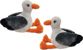Pia Soft Toys Knuffeldier Meeuwen - 2x - zachte pluche stof - premium kwaliteit knuffels - Vogels - 19 cm - Meeuwen
