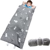 Slaapzak voor kinderen, slaapzak met ritssluiting, kussen en dekbed, zomerkoel quilt cartoon dier (grijs)