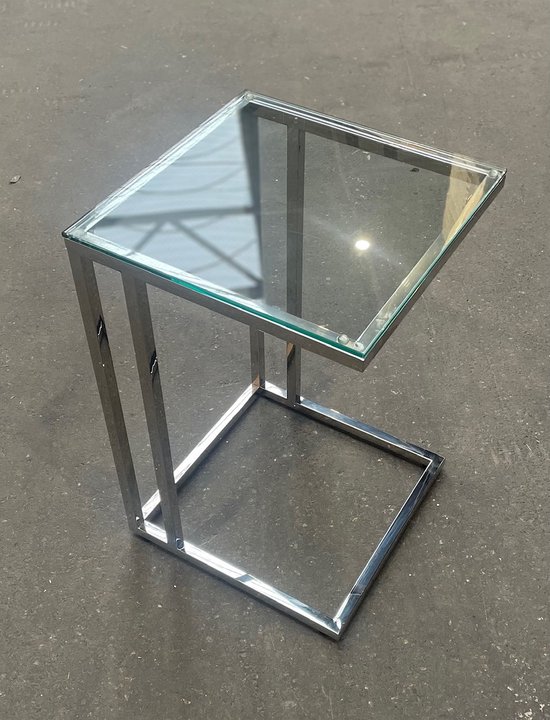 mbc-living - laptop tafel - rvs glans zilver - L40cm x B40cm x H62cm - bijzettafel - met glas
