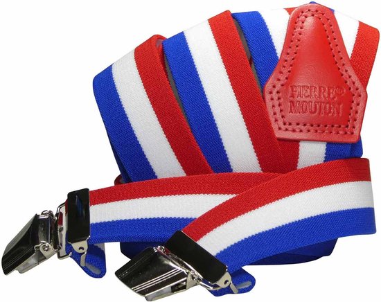 Pierre Mouton Nederland Bretel - Bretels - Volwassenen - Heren - Rood - Wit - Blauw - 120cm - 3 brede clips - M - L