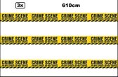 3x Rol Afzetlint Crime scene 610cm zwart/geel - Afzet lint festival thema feest verjaardag markeerlint fun waarschuwing lint