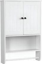Hangkast, wandkast, badkamerkast, keukenkast, rek, opslag met deur en plank, wit, LBH: 48,5 x 14 x 73 cm