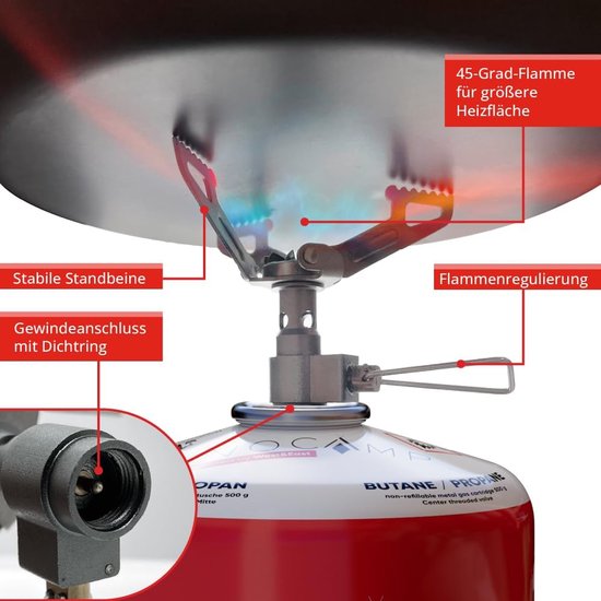 Compact campingkooktoestel 18 kW campingstoof titanium behuizing mini-gasfornuis met gasregeling - ideaal voor camping en outdoor gebruik van Merkloos — afbeelding 4