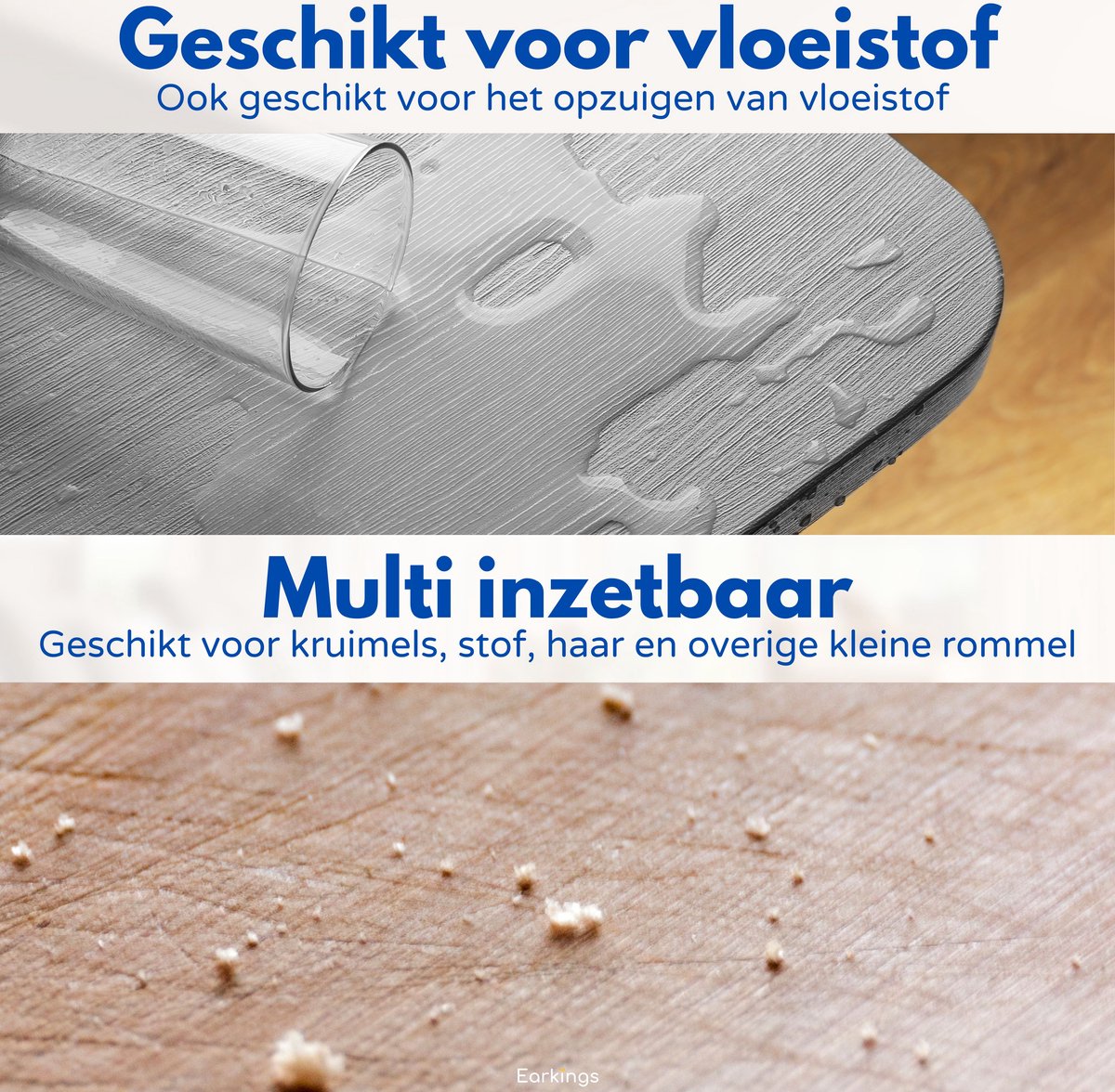 Earkings Kruimeldief Snoerloos 8kPa Zwart met 3 Opzetstukken - afbeelding 2